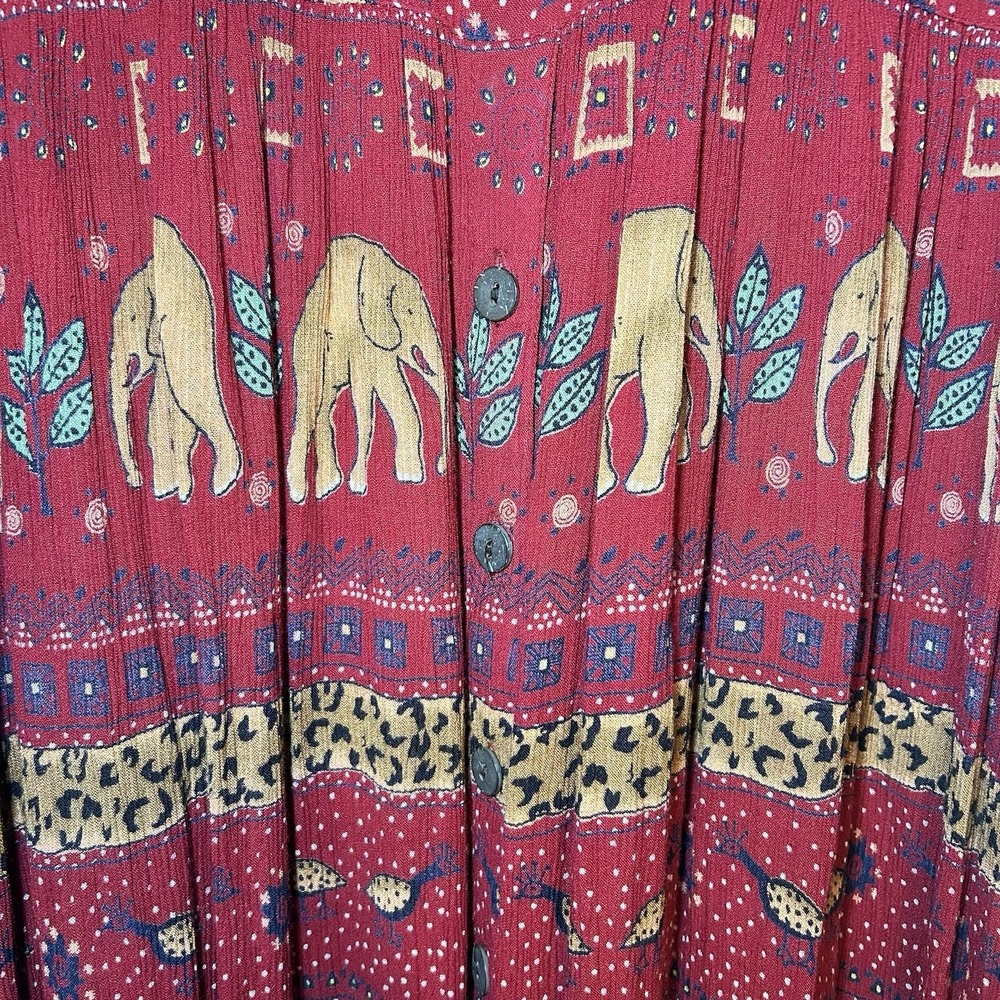 BILA Rayon Red Orange Floral Safari Elephant African Pocket Maxi Tank Dress L - Picture 5 of 9